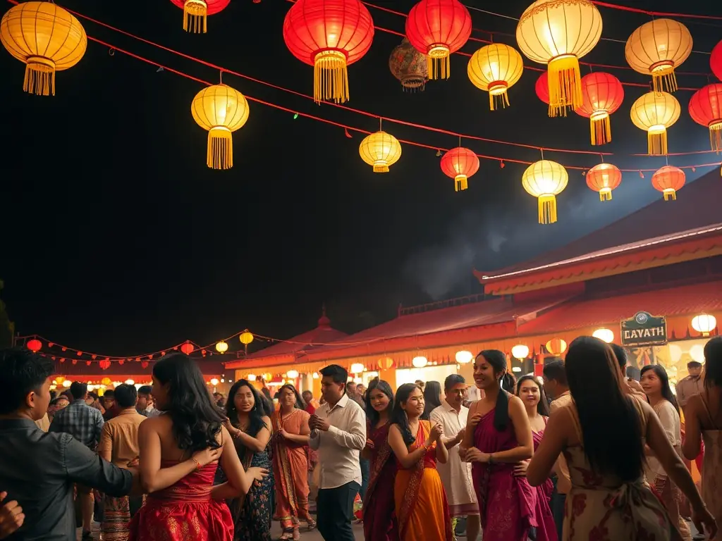 A dynamic image of a cultural event hosted by the library, featuring music, dance, and community members enjoying the festivities.